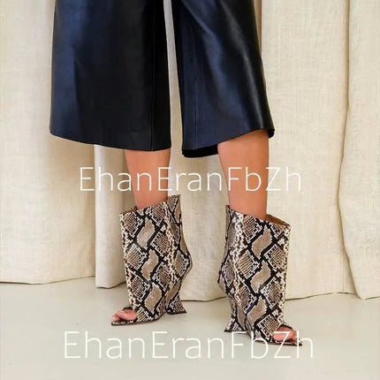 2025Ladies' Spring and Summer New Fish Mouth Slope High Heel Knee Boots, Fashionable Pointed Fashion Show Medium Cool Boots PlatiNum