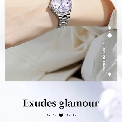 OLEVS 5628 Orologio al quarzo da donna Orologio da polso impermeabile luminoso in acciaio inossidabile con scala di diamanti e funzione data platinumshop