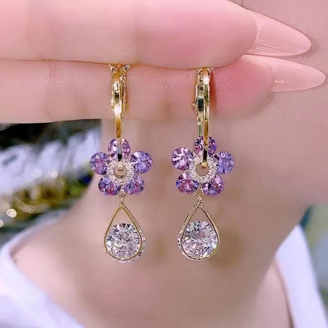 Korean Fashion Zircon Water Drop Earrings for Women Shiny Crystal Long Pendant Dangle Earring Girls Wedding Party Jewelry Gifts PlatiNum