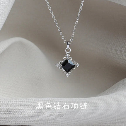 VOQ Silver Color Black Square Necklace Women's Fashion Temperament Birthday Student Friendship Gift Jewelry Necklace for Women PlatiNum