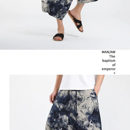 Pantaloncini Estivi Harajuku Larghi con Stampa, Traspiranti, Casual, Lunghezza al Polpaccio, Nuovi Pantaloni da Uomo in Cotone e Lino Oversize Stile Lanterna
