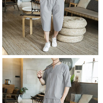 Stile giapponese Kimono T-shirt a maniche corte Pantaloni Due pezzi Top da uomo Pantaloni Abiti da uomo Giappone Harajuku Yukata Cardigan Costume