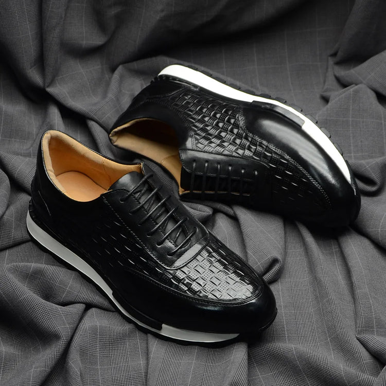 Luxury Autumn Winter Men's Leather Oxford Shoes Plaid Pattern Natural Genuine Leather Lace-up Sneakers Business Casual Shoes