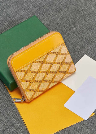 Portafoglio Quadrato Mini in Vera Pelle alla Moda per Uomo e Donna, Chiusura con Cerniera, Portatile, per Carte di Credito e Monete