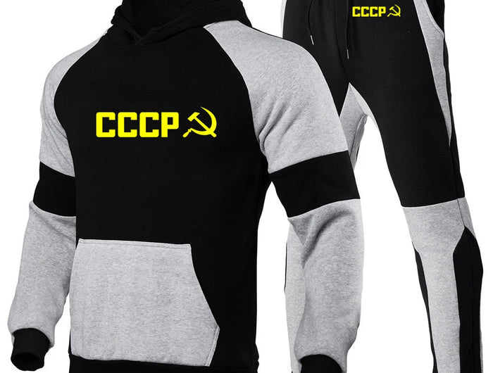 CCCP Russian 2025 Print New Men USSR Soviet Union Fashion Hoodie Sportswear Jogging Tracksuit Running Sport Suits+Pant 2Pcs Set PlatiNum