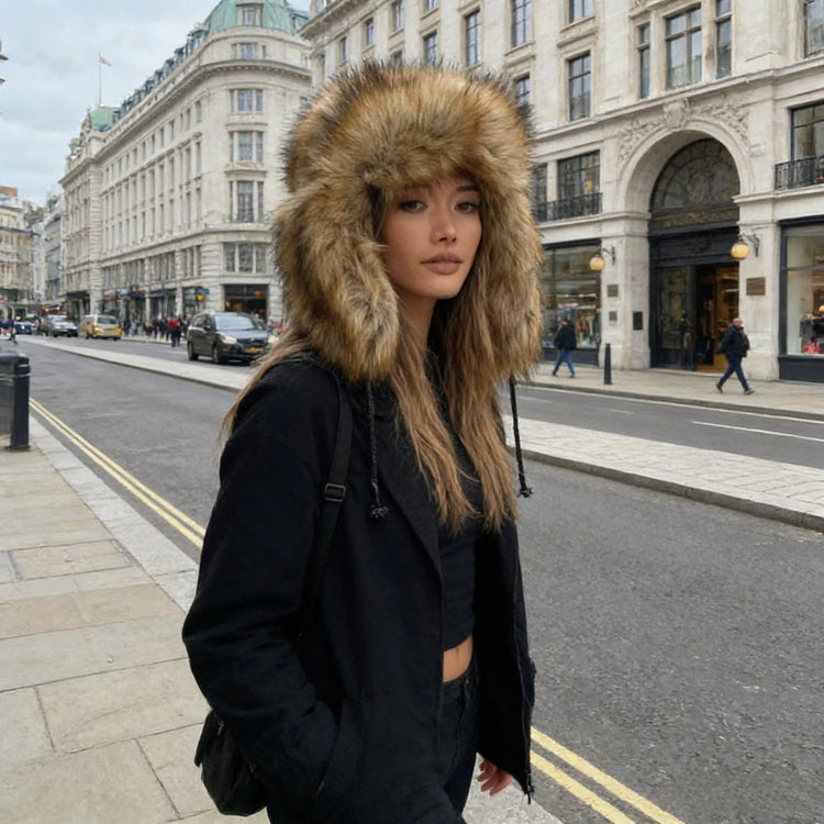 Y2K Fluffy Popular Russian Female Round Earflap Cap Faux Fur Winter Warm Hat For Women Faux Fox Raccoon Fur Beanies Bomber Gorra