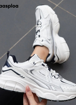 Baasploa Women Running Shoes Lightweight Breathable Sport Shoes Female Comfort White Casual Sneakers Height Increase Cushioning PlatiNum