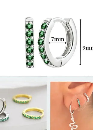 925 Sterling Silver Needle Green Zircon Gold Earrings Heart Hoop Earrings for Women Delicate Stud Earrings Luxury Jewelry Gifts PlatiNum