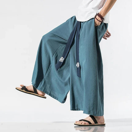 Pantaloni Larghi da Uomo Stile Kimono Giapponese 2026, Joggers Retrò, Pantaloni Larghi in Lino Stile Yukata, Pantaloni Robe Nepal con Cavallo Ampio