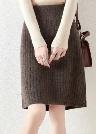 100% Wool Drawstring Skirt For Women's Autumn Winter Solid Color Slim Fit Elastic UltraShort Mini Waist Knitted Skirt PlatiNum