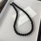 Collana con perline in vetro nero da 6, 8, 10 mm Minar Simple per donna, girocollo con chiusura a T placcata argento, pendenti PlatiNum