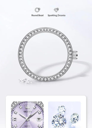 OLEVS 5628 Orologio al quarzo da donna Orologio da polso impermeabile luminoso in acciaio inossidabile con scala di diamanti e funzione data platinumshop