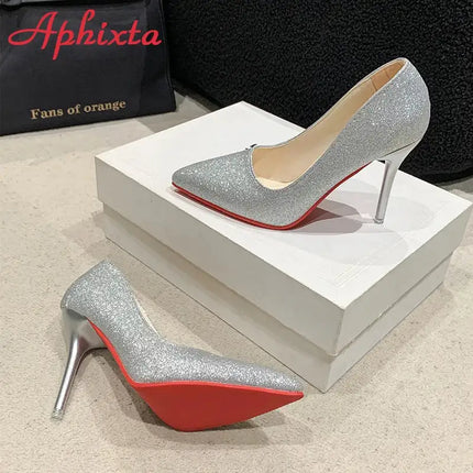 Aphixta Oro Argento Nero Décolleté con tacco alto a spillo da 3,54 pollici Décolleté da donna per tutte le stagioni Scarpe da festa con punta a punta di grandi dimensioni 49 50 platinumshop