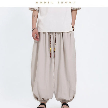 Pantaloni Estivi da Uomo Stile Cinese in Seta Ghiaccio con Motivo Drago Ukiyo-e, Comodi e Trendy, Pantaloni Casual Oversize da Uomo