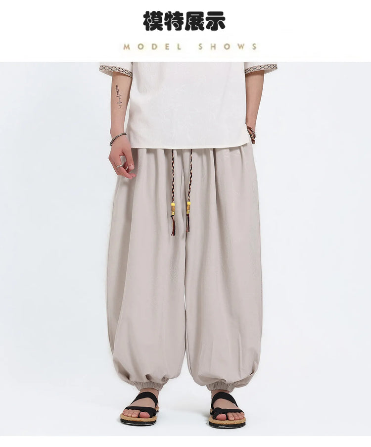 Pantaloni Estivi da Uomo Stile Cinese in Seta Ghiaccio con Motivo Drago Ukiyo-e, Comodi e Trendy, Pantaloni Casual Oversize da Uomo