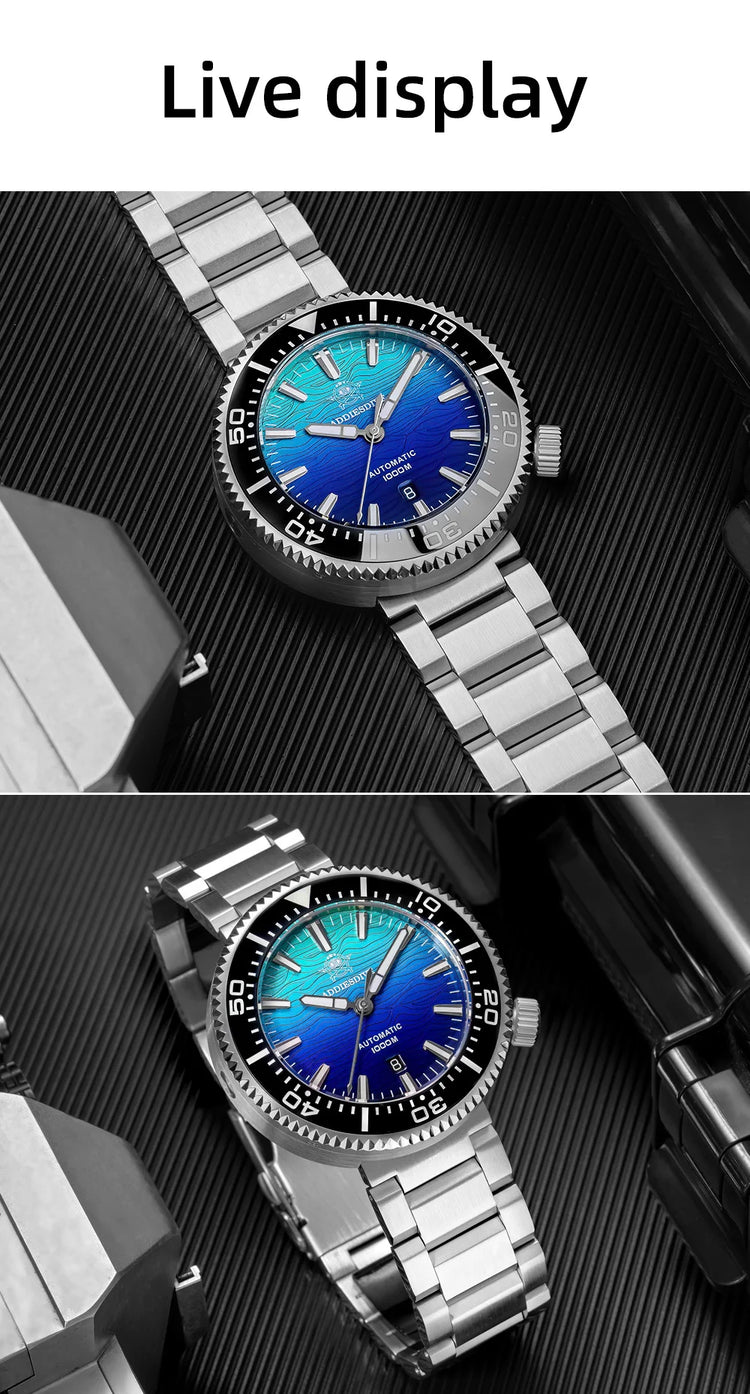 ADDIESDIVE Men Watch 100Bar Diver Fiery Sunset Cloud  8215 Sapphire Glass BGW9 Luminous Reloj Automatic Mechanical Watch AD2526