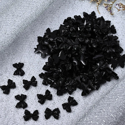 100/50/30pcs Resin Bow Nail Charms White Black 3D Long Ribbon Bowknot 3D Rhinestone For Korean DIY Kawaii Nail Art Decoration