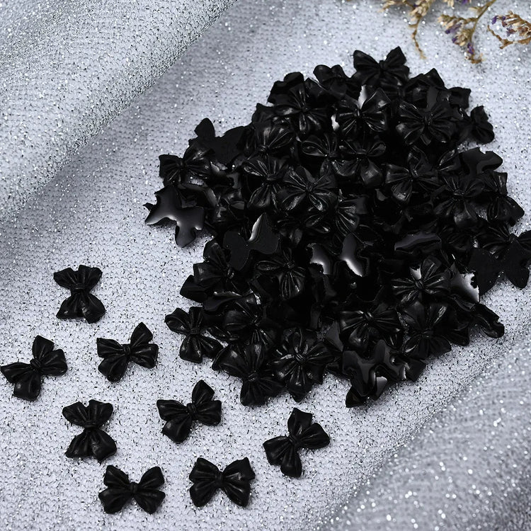 100/50/30pcs Resin Bow Nail Charms White Black 3D Long Ribbon Bowknot 3D Rhinestone For Korean DIY Kawaii Nail Art Decoration