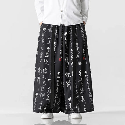 Pantaloni a gamba larga da uomo Ukiyo-e Stampa Pantaloni larghi in vita elastica Uomo Streetwear Giappone Samurai Pantaloni casual Pantaloni lunghi vintage
