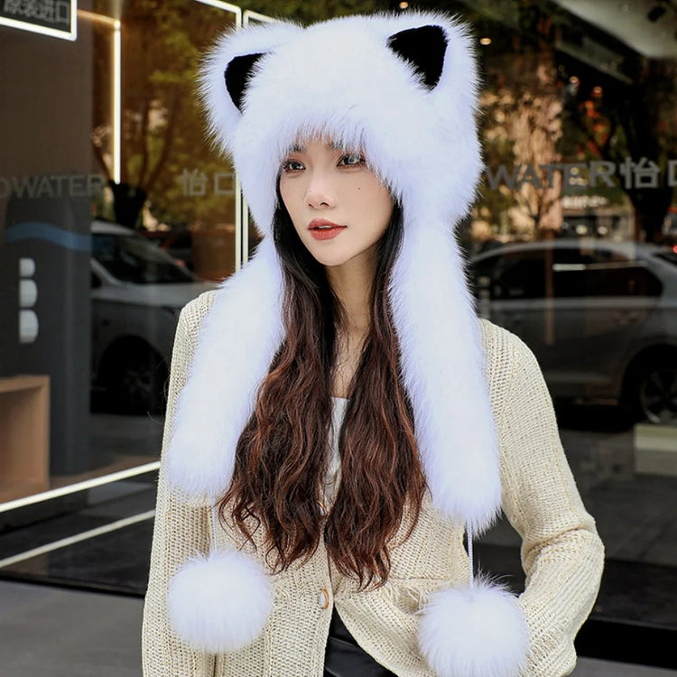 Women's Winter Hats Fox Fur Flight Hats Ushanka Hats For Women Winter Outdoor Windproof And Warm Plush Outdoor Hats For Skiing