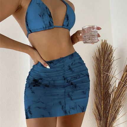 3 pezzi perizoma Bikini con gonna marmo texture costume da bagno donna costume da bagno Set costumi da bagno femminili abbigliamento da spiaggia nuoto estate platinumshop