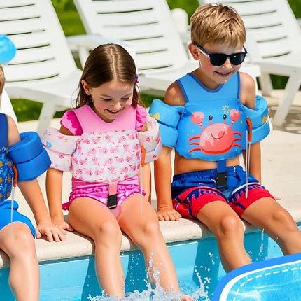 Kids Swim Vest for Toddlers Floaties for Swimming Armbands 15-70 lbs Cartoon Swim Water Wings with Crotch Strap Child Pool Floats Vest