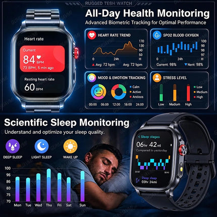 2026New Smart Watch Fitness Clock Men 2.01" AMOLED Screen 1400mAh 130+ Days Battery Life Flashlight Call Waterproof Smartwatches