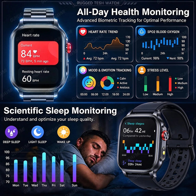 2026New Smart Watch Fitness Clock Men 2.01" AMOLED Screen 1400mAh 130+ Days Battery Life Flashlight Call Waterproof Smartwatches