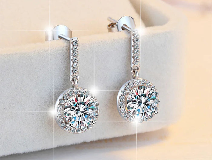 New 925 Sterling Silver 2ct Moissanite Earrings for Women Exquisite Student Girlfriend Wedding Engagement Jewelry Fashion Gift PlatiNum