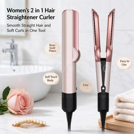 Hair Straightener Hot Air Flat Iron 2 In 1 Styling Tool Negative Ion Hair Curler Adjustable Temperature For Salon Home Hair Styling Gift For Women