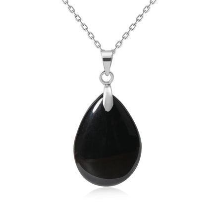 New Fashion Natural Stone Crystal Pendant Teardrop Simple Pendant Necklace Earrings Making Jewelry With Chain collar PlatiNum