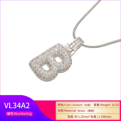 ZHUKOU Colore argento Bubble lettere iniziali collane 26 lettere pendenti collane per le donne Ottone CZ Gioielli all'ingrosso VL34