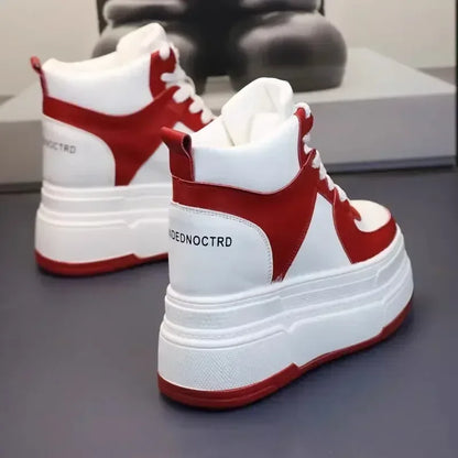 10CM 12CM 14CM High Top Leather Women Autumn Spring Platform Wedge Women Fashion Sneakers Chunky Shoes Vulcanize Skateboard - PlatiNum