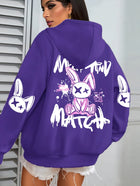 Mix And Match Cartoon Rabbit Prints Women Hoodie Pocket Streetwear Harajuku Loose Hoody All-Match Fleece Female Clothing