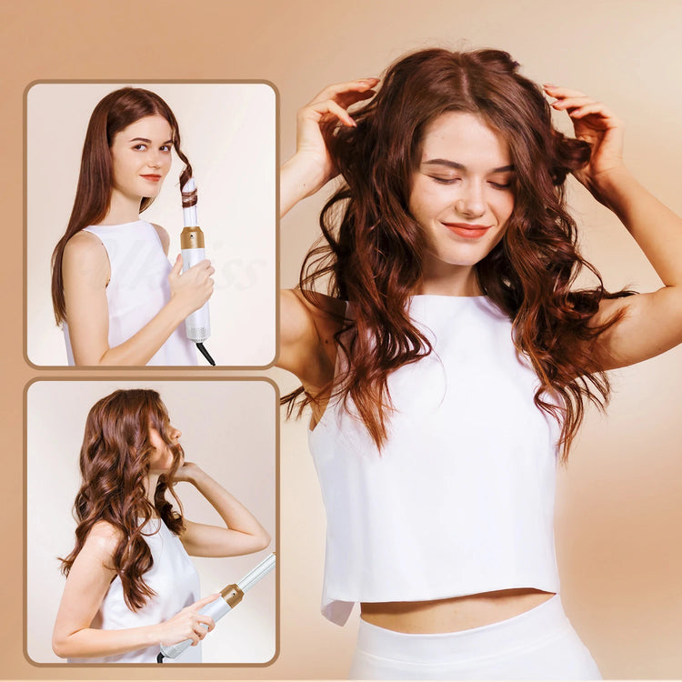 Multi Functional 5-In-1 Hot Air Comb Styling Set Including Dryer Straight Hair Brush Hair Dryer Automatic Curling Iron Gift