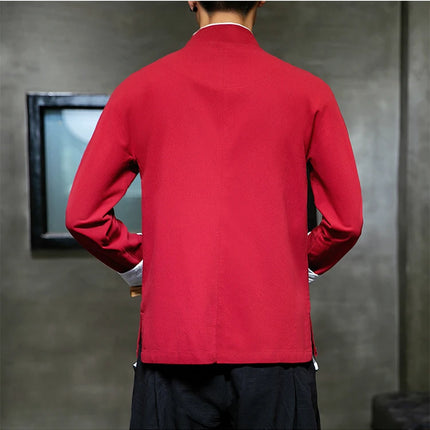 Camicie con ricamo gru Abbigliamento tradizionale cinese vintage Mezza manica da uomo in lino Solido colletto Madarin Cardigan Hanfu Kungfu