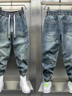 Blue Denim Jeans Loose Harem Pants Elastic Waist Cuffs Casual Spring Autumn Luxury Clothing Men korean 2024 New Men's Fashion