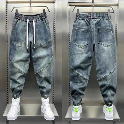 Blue Denim Jeans Loose Harem Pants Elastic Waist Cuffs Casual Spring Autumn Luxury Clothing Men korean 2024 New Men's Fashion PlatiNum