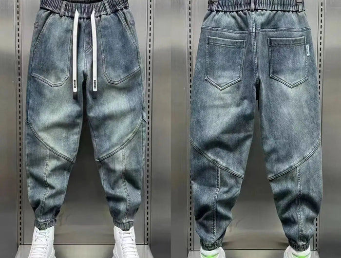 Blue Denim Jeans Loose Harem Pants Elastic Waist Cuffs Casual Spring Autumn Luxury Clothing Men korean 2024 New Men's Fashion PlatiNum