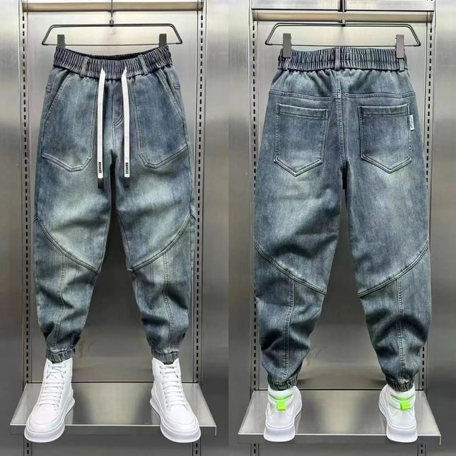 Blue Denim Jeans Loose Harem Pants Elastic Waist Cuffs Casual Spring Autumn Luxury Clothing Men korean 2024 New Men's Fashion PlatiNum