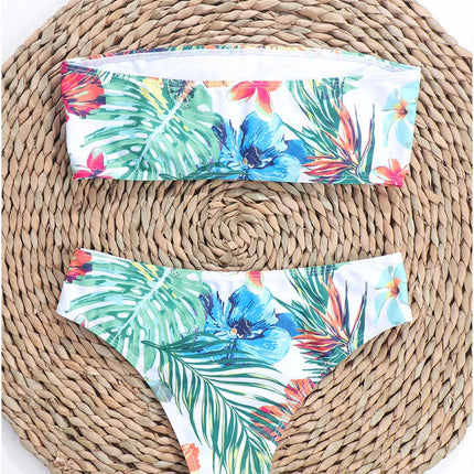 Costume da bagno due pezzi a vita bassa con stampa foglie rosa per donna - Bikini da spiaggia PlatiNum