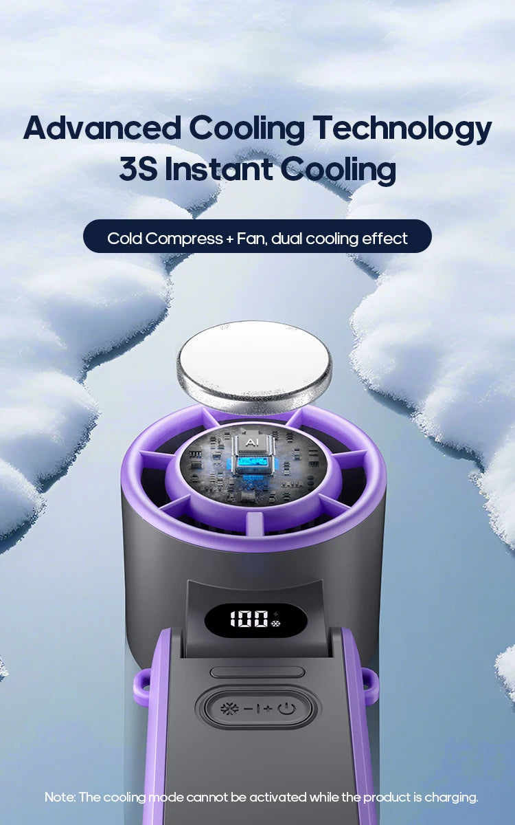 Ventilatore Portatile ad Alta Velocità con Raffreddamento Rapido, Ricaricabile 3600mAh, 100 Velocità Regolabili, Mini Ventilatore Pieghevole Turbo e Cordino
