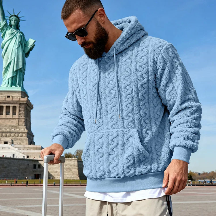 Cross-border Loose Men's Winter Retro Warm Double-Sided Velvet Casual Trend Hooded Pocket High Street Sweater