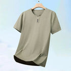 2025 New Men's Business Casual Three Button V-neck Short Sleeved T-shirt Korean Style Summer Comfortable Versatile Top PlatiNum