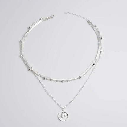 925 Sterling Silver Three-Layer Round Necklace Simple Snake Chain Charm Ball Chain Party Wedding Gift Women's Exquisite Jewelry PlatiNum