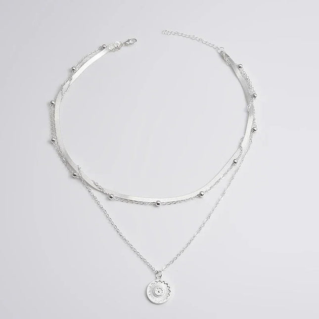 925 Sterling Silver Three-Layer Round Necklace Simple Snake Chain Charm Ball Chain Party Wedding Gift Women's Exquisite Jewelry PlatiNum