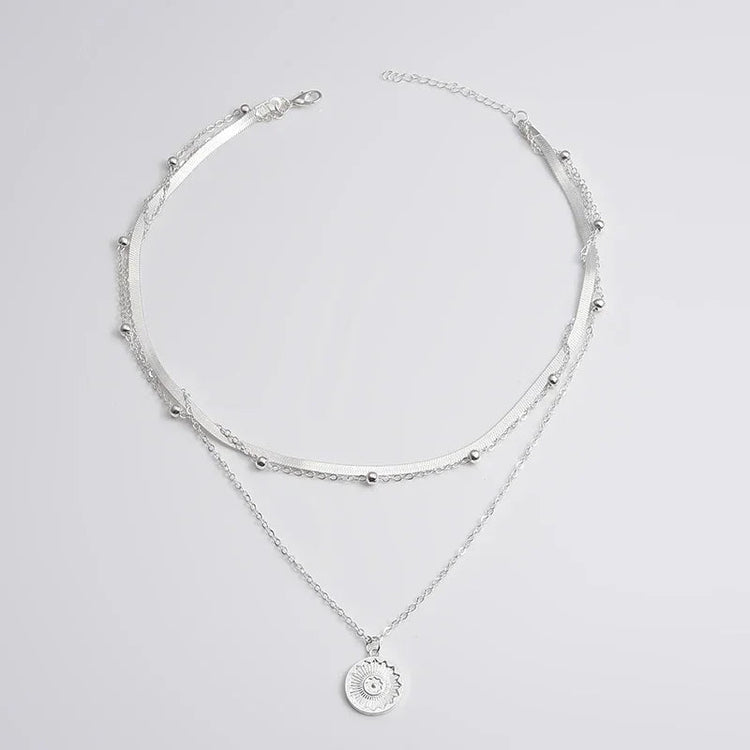 925 Sterling Silver Three-Layer Round Necklace Simple Snake Chain Charm Ball Chain Party Wedding Gift Women's Exquisite Jewelry PlatiNum