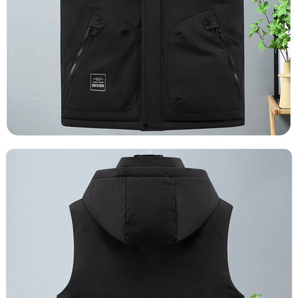 Autumn Winter Thick Vest Men Plus Size 8XL Cargo Vests Patchwork Sleeveless Jacket Fashion Casual Hooded Vest Male