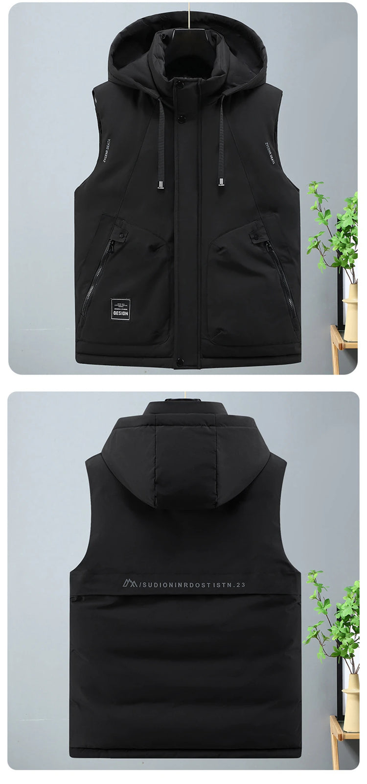 Autumn Winter Thick Vest Men Plus Size 8XL Cargo Vests Patchwork Sleeveless Jacket Fashion Casual Hooded Vest Male