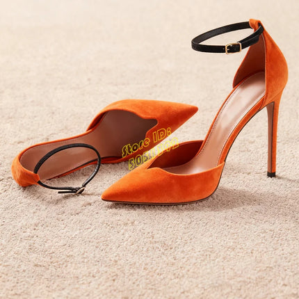 Pelle scamosciata sexy punta a punta pompe cinturino con fibbia alla caviglia stiletto sottile tacco alto pista 2026 autunno primavera scarpe eleganti da donna